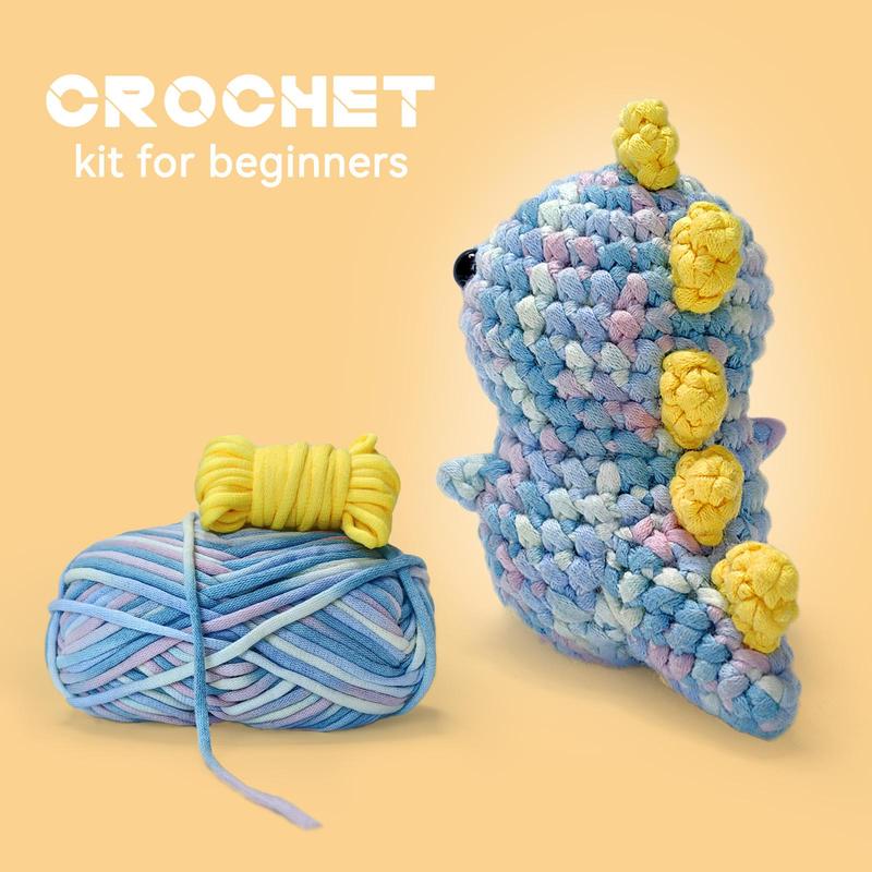 Dinosaur Design Crochet Kit for Beginners, 1 Set DIY Cute Cartoon Handmade Knitting Set with Step-by-step English Video Tutorial for Adults & Beginners