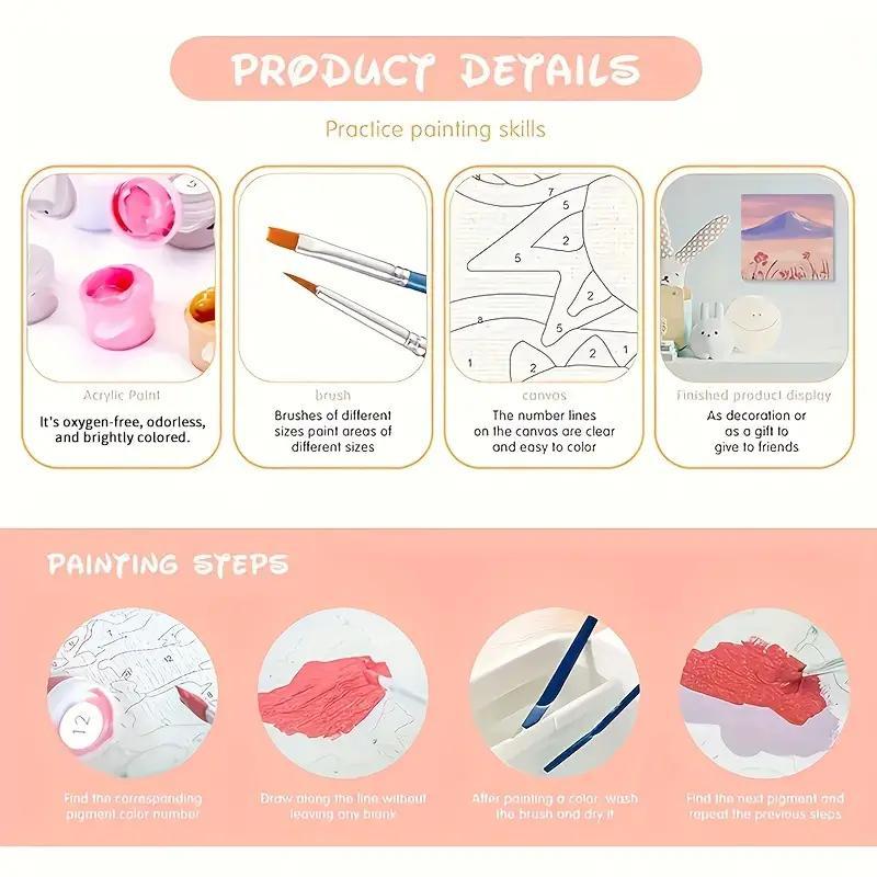 Cartoon Hello Kitty Pattern DIY Painting by Numbers Kit, 1 Set DIY Paint by Numbers Kit with Accessories, DIY Wall Art Painting for Beginner