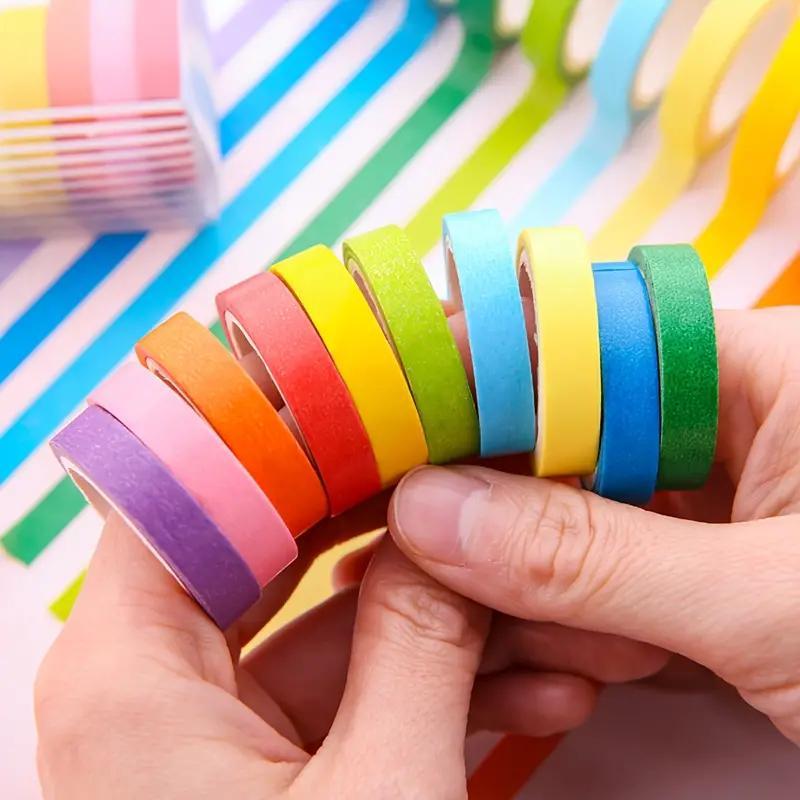 Colored Washi Tape Set (10pcs), Decorative Sticker For Gift Box Wrapping, Journaling & Scrapbook