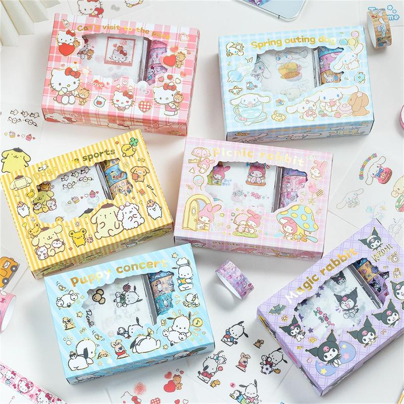 Cute Cartoon Sticker and Tape Sticker Set, Including 4 Sheet Sticker & 4 Rolls Tape Decals, DIY Decorative Sticker for Scrapbooking & Journal Making, Christmas Gift