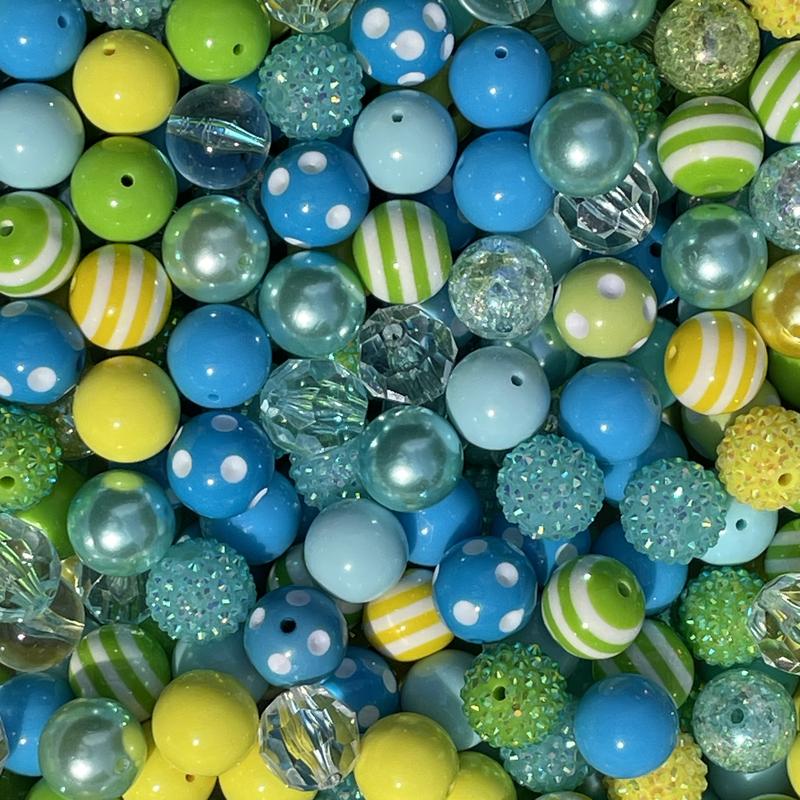 Spring Mix - 20mm Bubble Gum Bead Mixes, Blue, Green and Yellow Chunky Bead Mixes