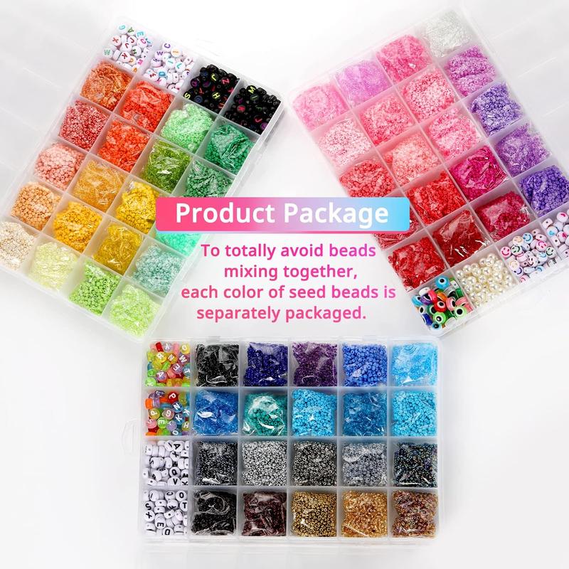 Funtopia 36600 Counts Glass Beads for Jewelry Making beaded embroidery, 60 Colors 36600 Counts+ Small Seed Beads for Bracelets Making, 2mm Tiny Beads with 3 Storage Box, Letter Beads & Evil Eye Beads, DIY Art Craft Kit for Girls Women