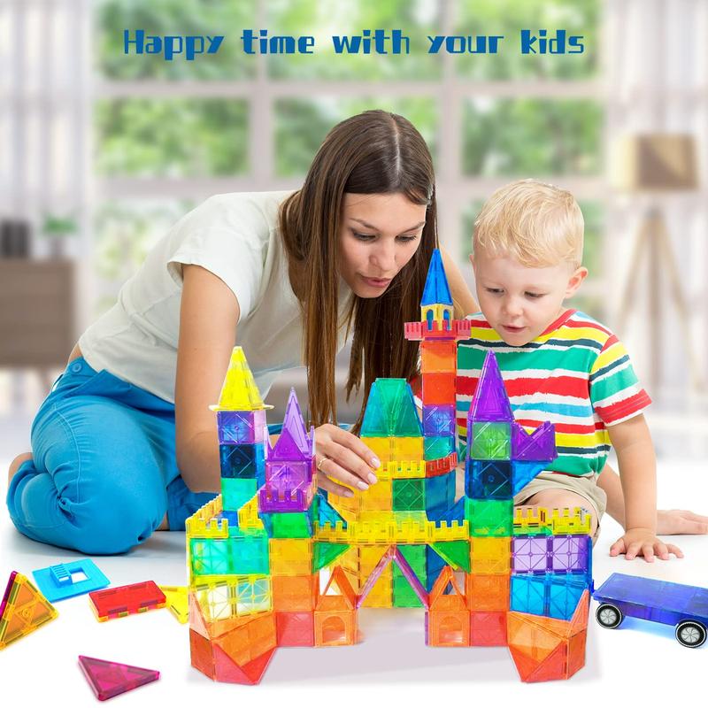 AFUNX Magnetic Building Blocks Toys 3D Clear Construction Playboards, Creativity Beyond Imagination, Educational Magnet Toy Set for Kids with 2 Cars building  kits magnetic blocks building set