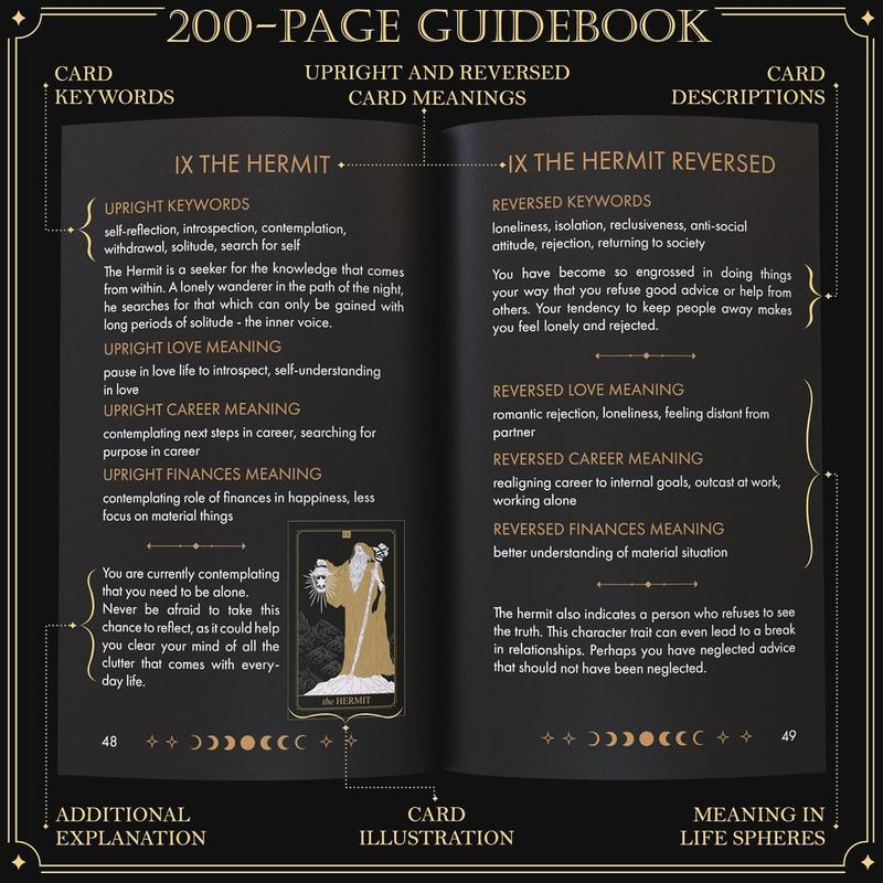 Wyspell Classic Tarot Cards with Guide Book - 78 Gold Tarot Cards for Beginners Tarot Cards Set - Black Tarot Decks with Guidebook - Original Tarot Cards Deck - Tarot Deck with Guidebook