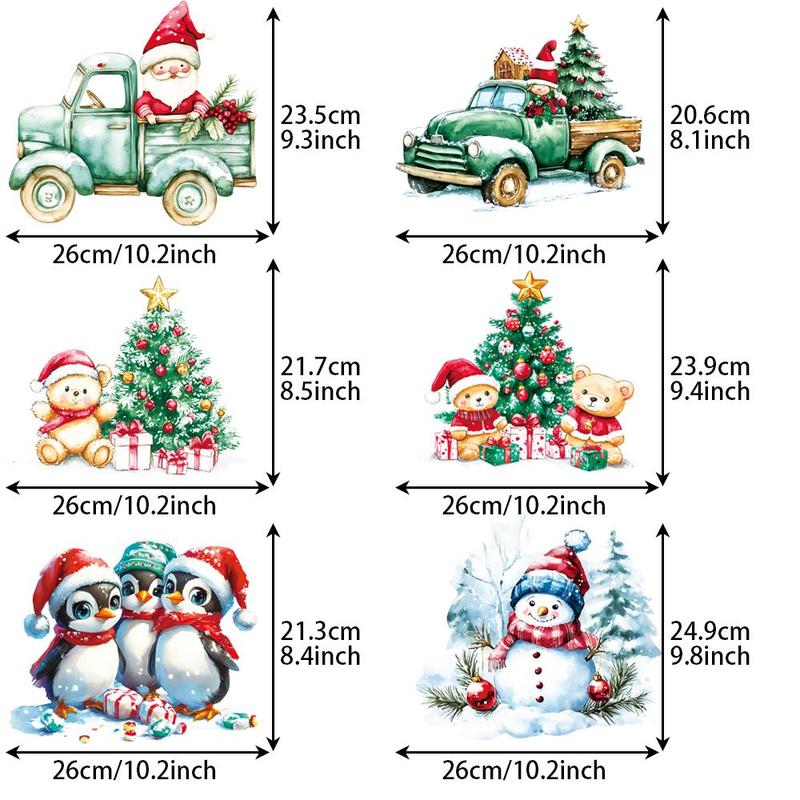 Cartoon Christmas Themed Heat Transfer Sticker, 6 Counts set DIY Heat Transfer Sticker, DIY Clothing Decoration for T-shirt, Jeans, Jacket, Bag, Hat