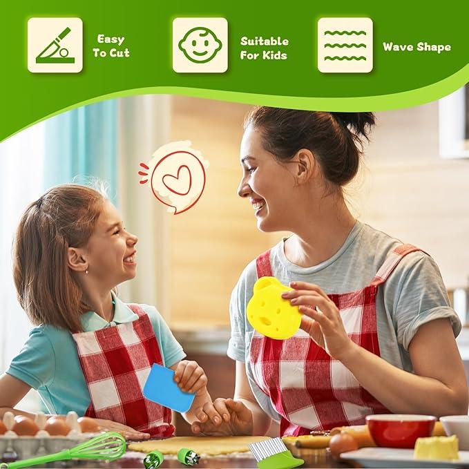 13 17 28 Counts Montessori Cooking Set:Safe Culinary Tools For Kids,Foster Skills And Fun,Baking Toy Toddlers Wooden Knives With Cutting Board Fruit Vegetable Crinkle Cutter y Peeler Sandwich Cutters,Realistic Play Food Set,Pretend Play Sets for Girls