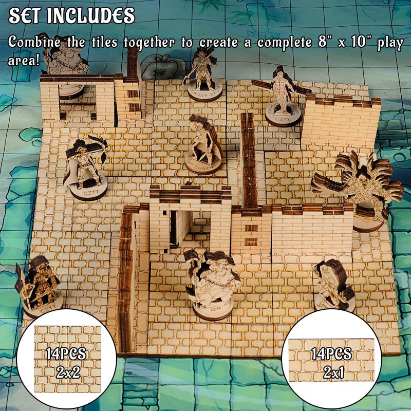 Dungeon Stone Square Floor Tiles (Set of 24) Wooden Laser Cut Modular Terrain 1