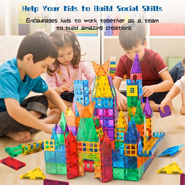 AFUNX Magnetic Building Blocks Toys 3D Clear Construction Playboards, Creativity Beyond Imagination, Educational Magnet Toy Set for Kids with 2 Cars building  kits magnetic blocks building set