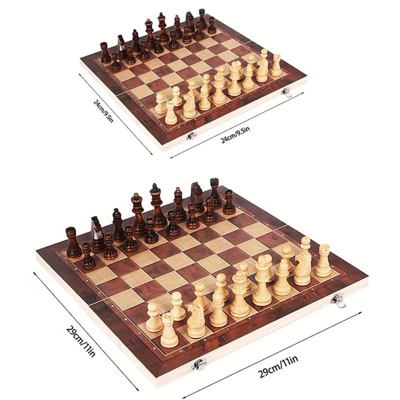 Wooden Chess Set, 1 Set 3 In 1 Chess Game, Checkers Backgammon Set, Classic Chess Pieces Board Case, Board Game for Family, Friends, Adults, Christmas Gift