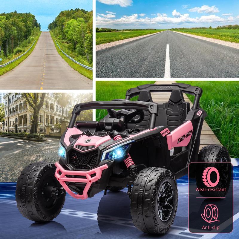 GARVEE 12V Can-Am Ride-On UTV: Remote Control, Large Seat, Music, LED Lights, Spring Suspension  - Pink