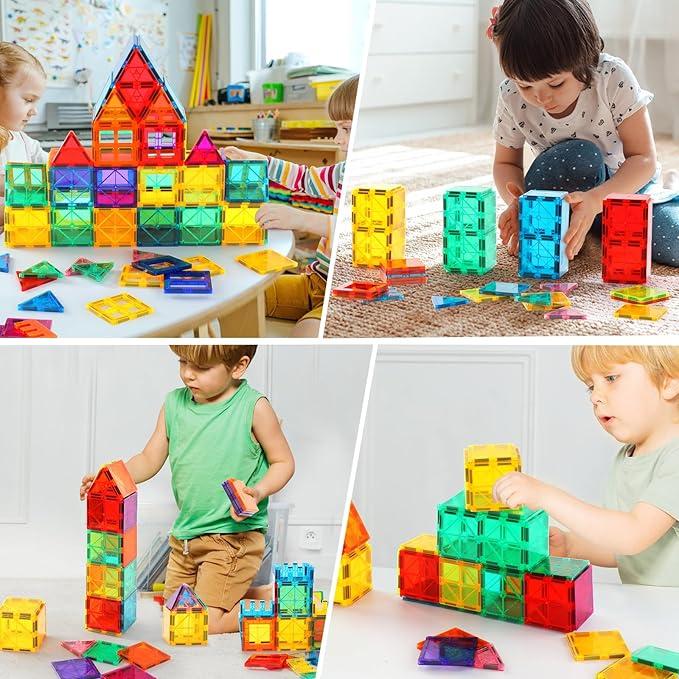 60 PCS Magnetic Building Tiles, with Car, Magnetic Tiles Kids Toys Magnet Toys for Toddler Magnetic Blocks Building Toys Preschool STEM Learning Sensory Montessori Toys for 3+ Year Old Boys and Girls, Safe Creativity Toddler Kids Toys, Christmas Toys Gift