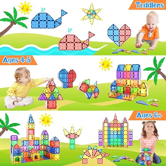 60 PCS Magnetic Building Tiles, with Car, Magnetic Tiles Kids Toys Magnet Toys for Toddler Magnetic Blocks Building Toys Preschool STEM Learning Sensory Montessori Toys for 3+ Year Old Boys and Girls, Safe Creativity Toddler Kids Toys, Christmas Toys Gift