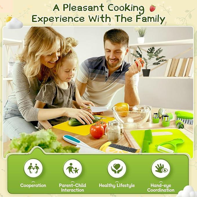 13 17 28 Counts Montessori Cooking Set:Safe Culinary Tools For Kids,Foster Skills And Fun,Baking Toy Toddlers Wooden Knives With Cutting Board Fruit Vegetable Crinkle Cutter y Peeler Sandwich Cutters,Realistic Play Food Set,Pretend Play Sets for Girls