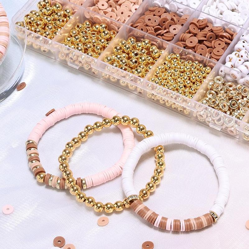 Bracelet Making Kit Friendship Gold Beads Clay Beads Jewelry&Bracelet Kit Girls Charm Bracelet Maker Set Kit for Girls Birthday Gift Christmas Gift