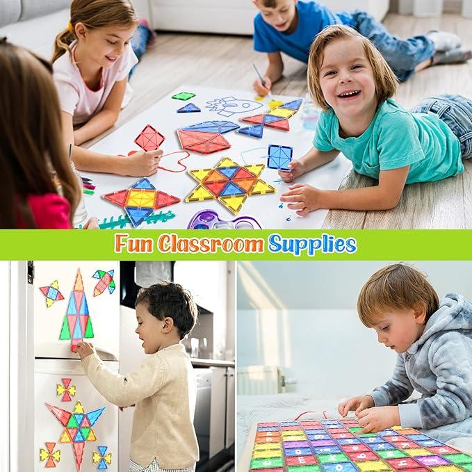 60 PCS Magnetic Building Tiles, with Car, Magnetic Tiles Kids Toys Magnet Toys for Toddler Magnetic Blocks Building Toys Preschool STEM Learning Sensory Montessori Toys for 3+ Year Old Boys and Girls, Safe Creativity Toddler Kids Toys, Christmas Toys Gift