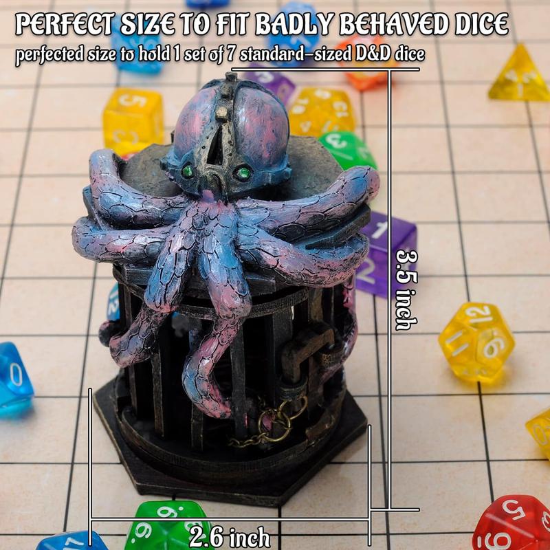 DND Steampunk Octopus Dice Jail Prison with Polyhedral Mystery Dice Set Resin Cage for Taming Your Unruly Dice (Dice Jail E)