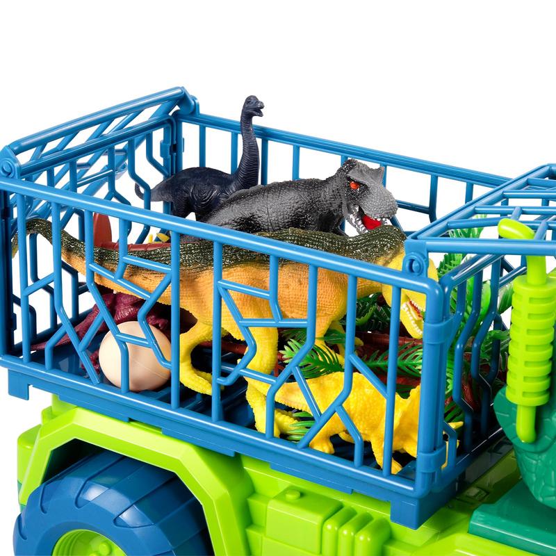 Dinosaur Truck Toys , Tyrannosaurus Transport Car Carrier Truck with 8 Dino Figures, Activity Play Mat, Dinosaur Eggs, Trees, Capture Jurassic Play Set for