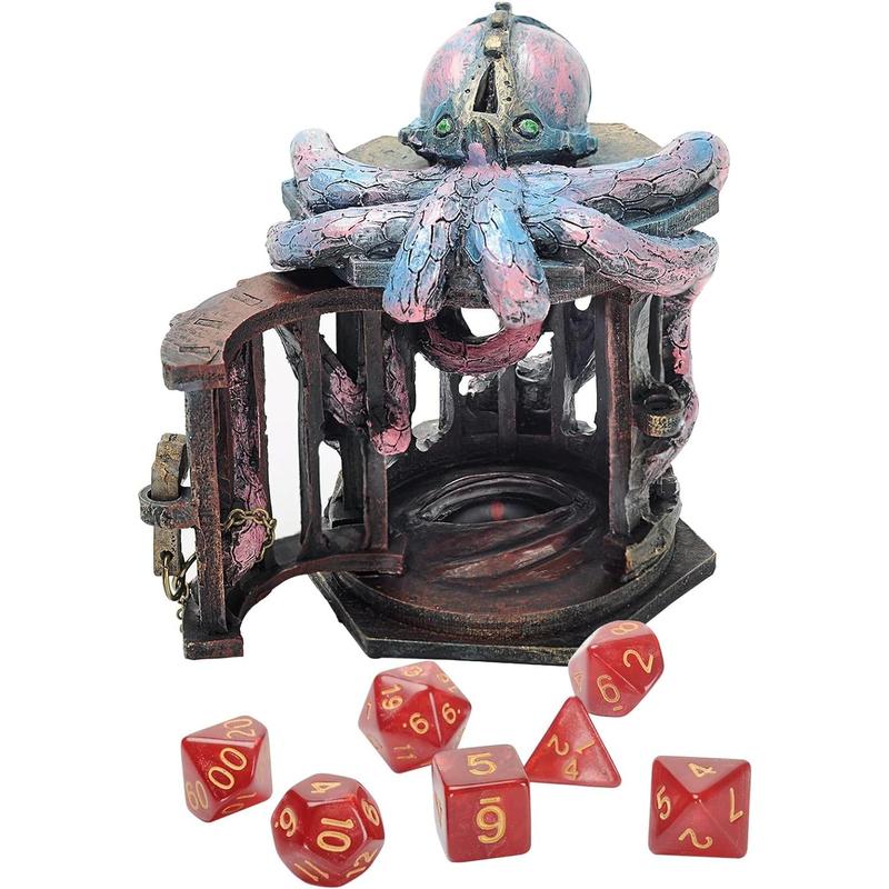 DND Steampunk Octopus Dice Jail Prison with Polyhedral Mystery Dice Set Resin Cage for Taming Your Unruly Dice (Dice Jail E)