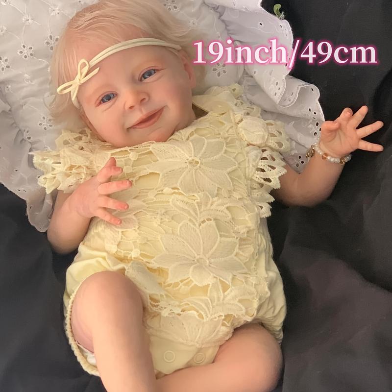 The lifelike Reborn baby doll, a handcrafted newborn doll with a 19-inch soft body, with hand-rooted blonde hair, hand-painted details and visible veins, is the ideal gift for children - perfect for Christmas gifts