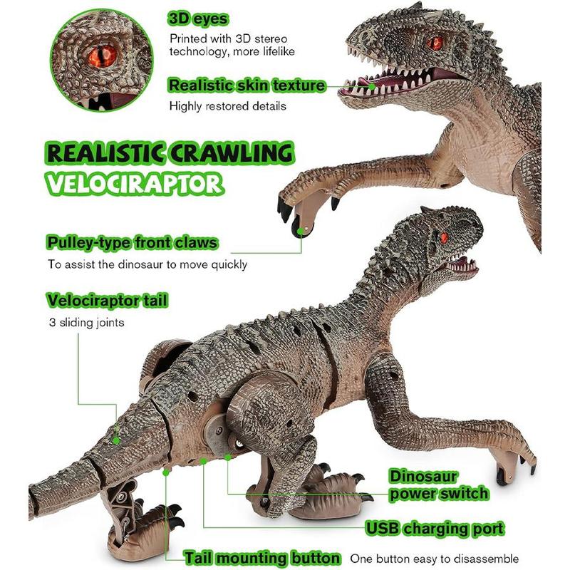 Remote Control Dinosaur Toy, 1 Set Rechargeable Jurassic Velociraptor Toy with Light & Roaring, Dinosaur Toy for Kids, Birthday Gift for Boys