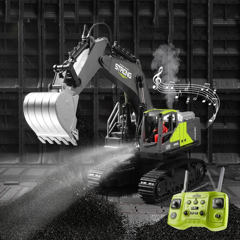 16-channel Remote Control Excavator Toy with Simulation Spray, Engineering Vehicle Toy with Light & Sound Effect, Outdoor & Indoor Engineering Task Toy