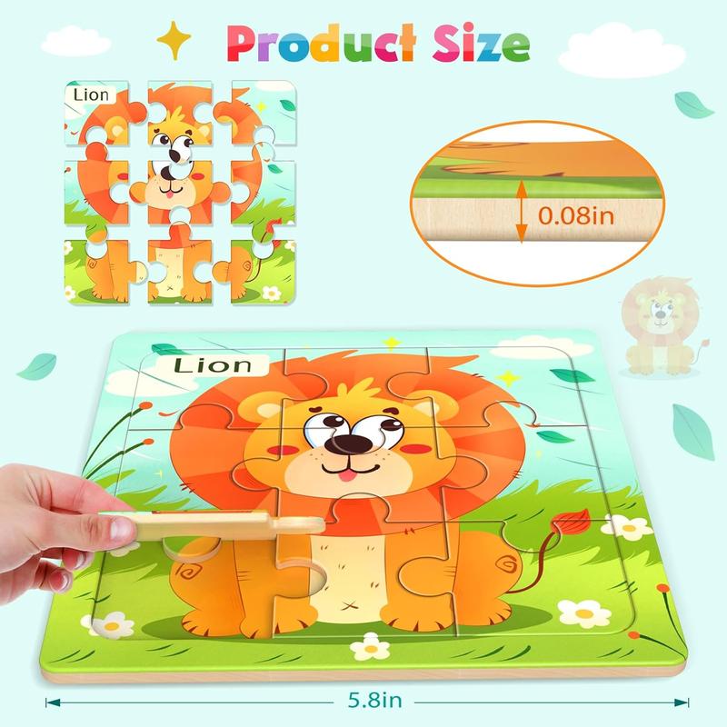 Wooden Puzzles for Toddlers, 8 Pack Animal Jigsaw Puzzles for Kids3-5, 9 count Preschool Learning Activities, Learning & Educational Toys, Gift for Boys, Girls