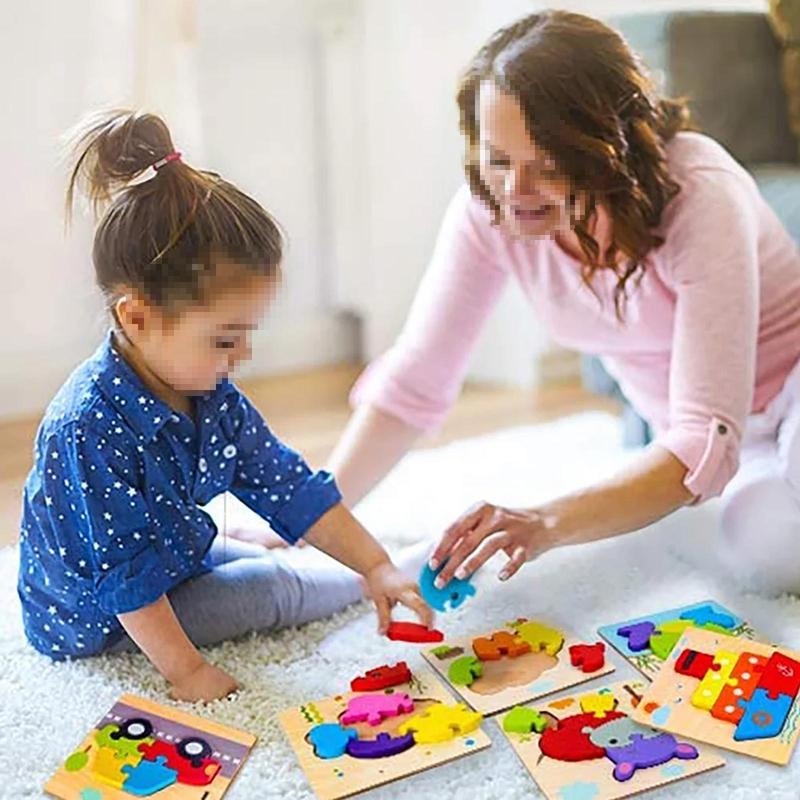 4 Pack Well-polished Wooden Puzzles Animals Jigsaw Puzzles Toys, Montessori Educational Toys Gifts for Kids