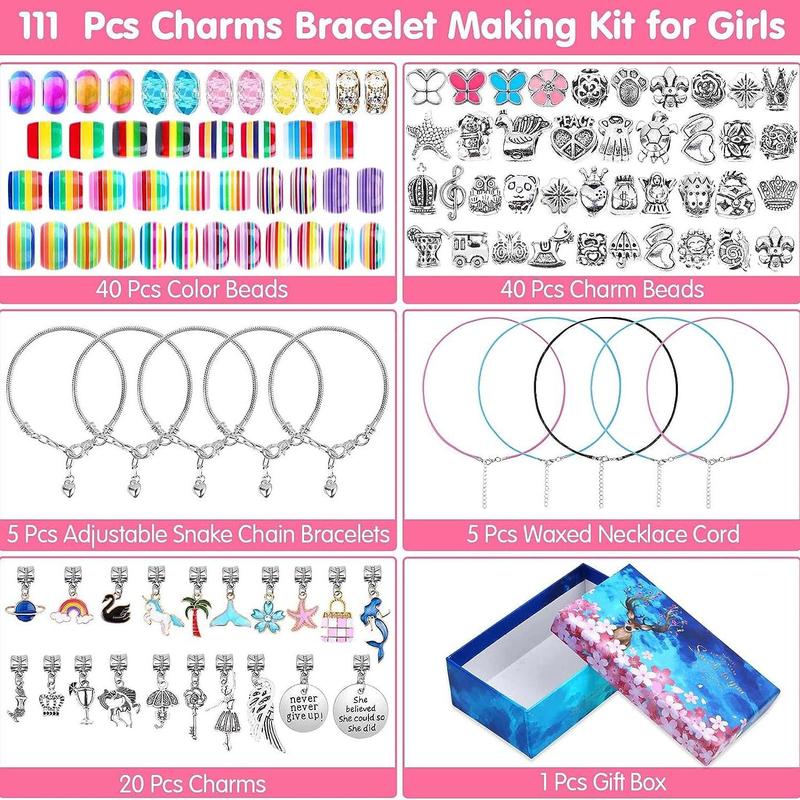 Bracelet Making Kit, 112pcs DIY Charm Bracelet Making Kit Including Jewelry Beads, Snake Chains, DIY Making Material, Toys for Mummy Fun Time, Christmas Gift