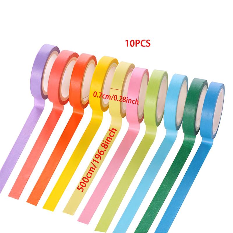 Colored Washi Tape Set (10pcs), Decorative Sticker For Gift Box Wrapping, Journaling & Scrapbook