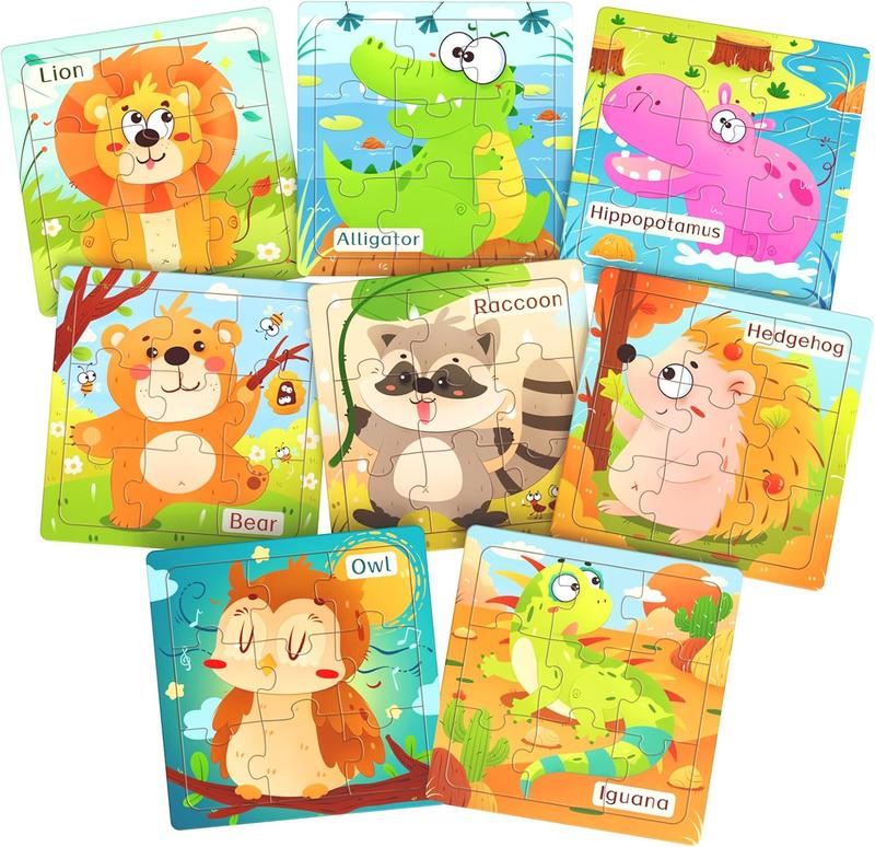 Wooden Puzzles for Toddlers, 8 Pack Animal Jigsaw Puzzles for Kids3-5, 9 count Preschool Learning Activities, Learning & Educational Toys, Gift for Boys, Girls