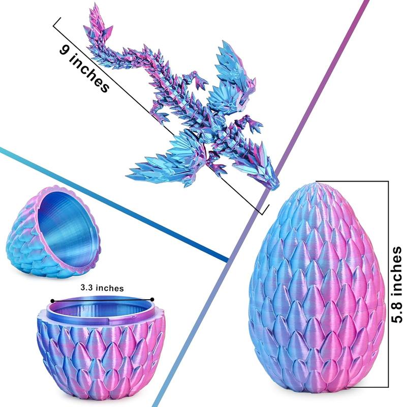 3D Printed Dragon Eggs with Articulated Fly Dragon Inside, Collectible Figurines Fidget Toy for Adults Kids Birthday Easter Christmas White Elephant Gifts for Friends Colleagues (Blue Pink)