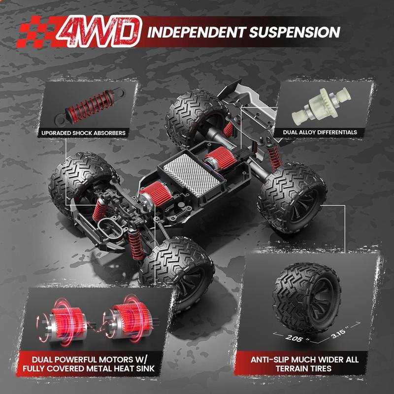 DEERC 9500E 1:16 Scale All Terrain RC Car, 4x4 High Speed Electric Vehicle, 2.4Ghz Off-Road Remote Control Truck with 2 Batteries, 35+ KMH Monster Truck power wheels