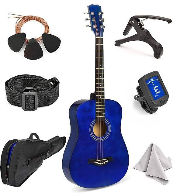 Classical Acoustic Guitar For Kids By MasterPlay- 30” Beginner Guitar For Learners- Accoustic String Guitar Starter Kit: Guitar Bag, Tuner, Strap, Extra Strings, Picks, Wash Cloth, Capo, Black, Blue, Pink, Red, Sunburst