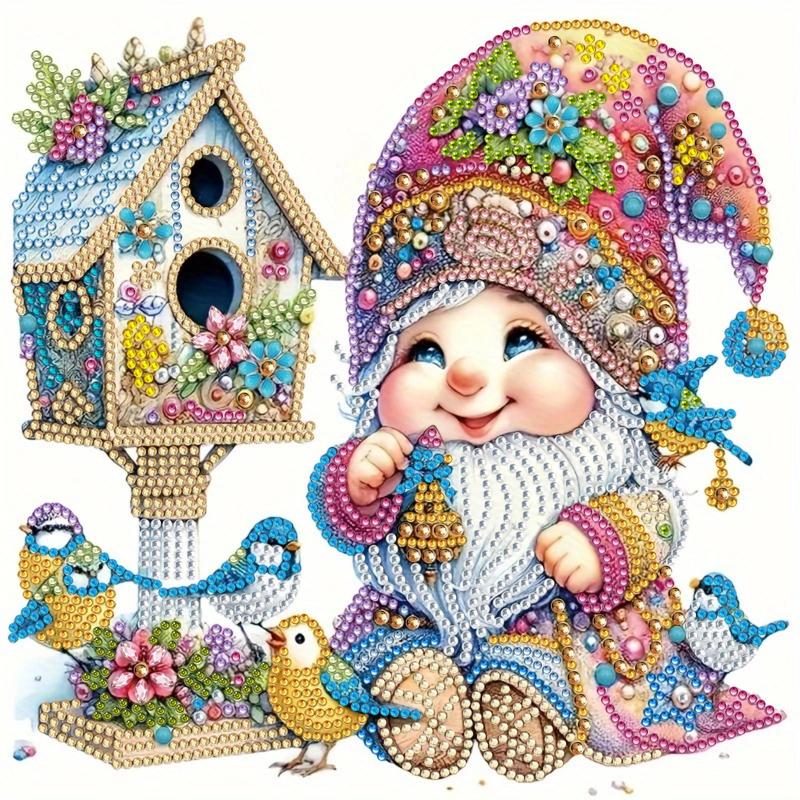 Gnome Doll & Bird Pattern Irregular Shaped Diamond Art Painting Kit without Frame, DIY 5D Diamond Arts Painting Kit, Wall Art Decor for Home