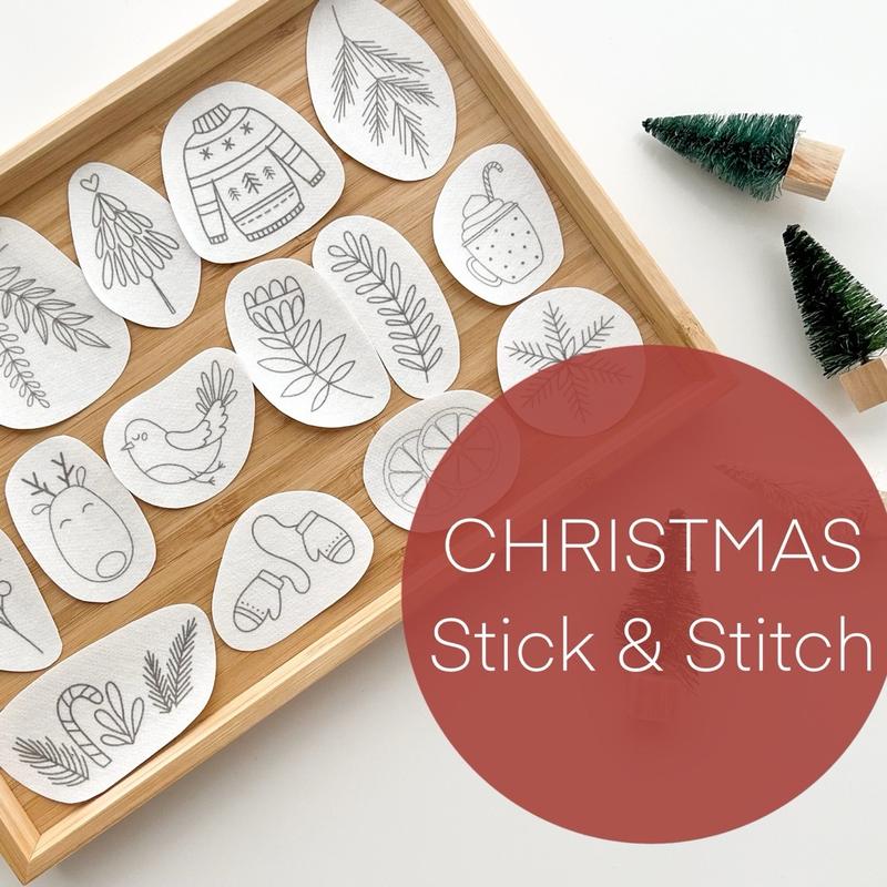 Christmas Stick & Stitch Embroidery Patterns, Embroidery Transfers for clothing, Stick and Sew Pack, Embroidery Pack, Beginner Embroidery different stitch