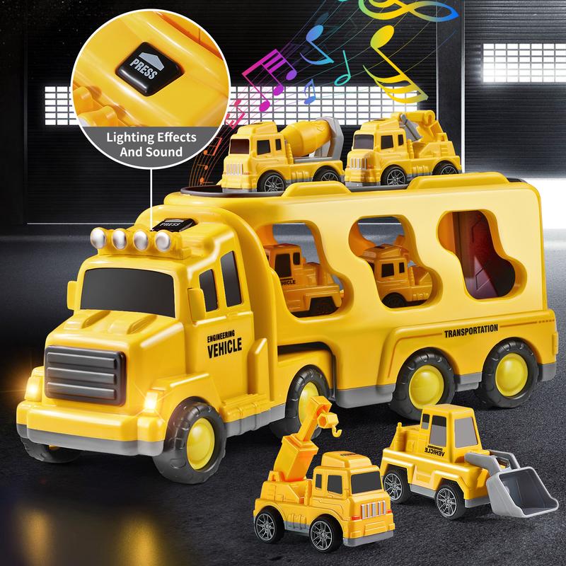 5-in-1 Container Truck Toy, includes four different types of mini cars inside, featuring realistic details and high-quality design