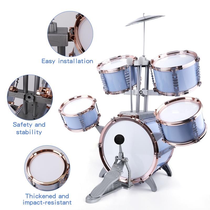 M SANMERSEN Kids Toys Jazz Drum Set - Upgraded Rock Drum Kit with Stool Musical Instruments Educational Birthday Christmas Toys Gifts for Toddlers Child Boys Girls Aged 3 4 5 6 7 8 Year Old