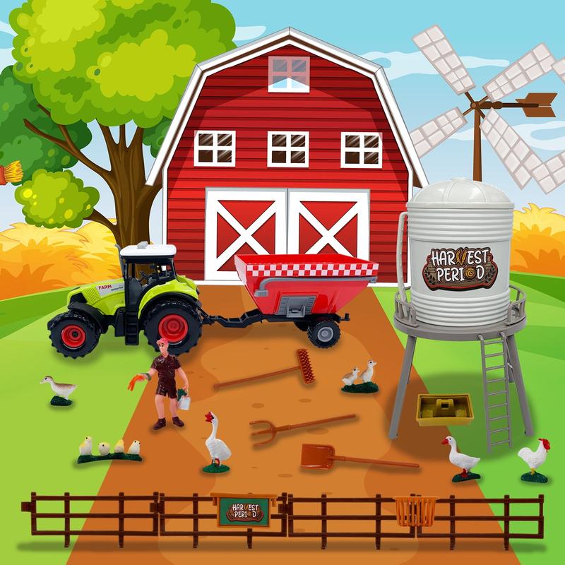 Farm Animals Toys Set, Kids Farmhouse Barn Toy Combine Harvester Tractor, Learning Toy Gift for Kids Boy Girl 3-8 Years Old