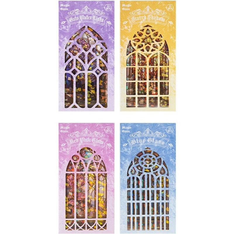 European Glass Window Laser Sticker, 10pcs set Waterproof Vintage Decals, DIY Decoration for Scrapbooking Journaling Gift Wrapping