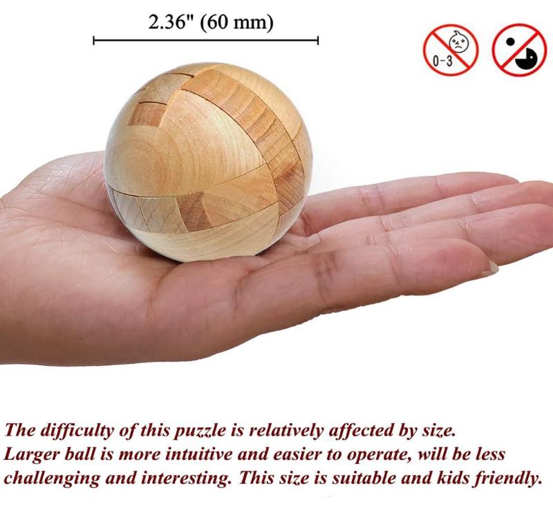 KINGOU Wooden Puzzle Magic Ball Brain Teasers Toy Intelligence Game Sphere Puzzles for Adults Kids