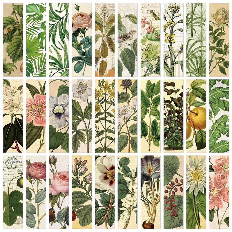 Vintage Flower Pattern Bookmarks, 30pcs set Scrapbooking & Journal Making Material Paper, DIY Decorative Paper for Greeting Card