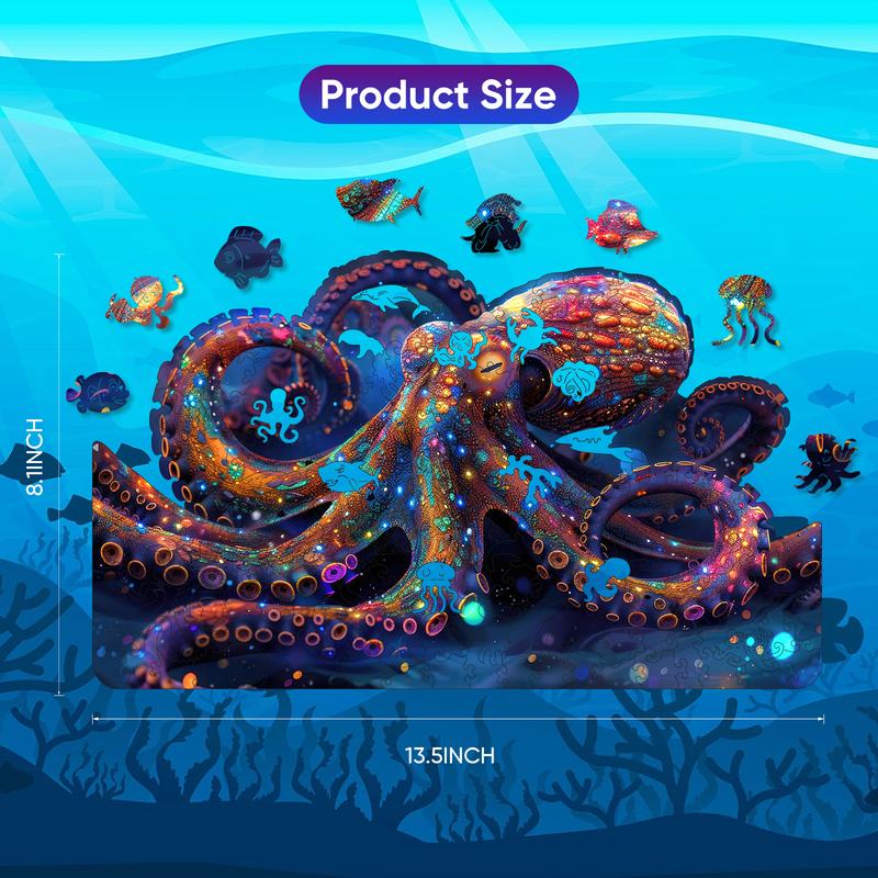 Fantacy Octopus Mys Aurora Wooden Jigsaw Puzzle for Kids and Adults 200 Pcs Unique Shape Nice Box Packing Fun Challenging Brain Exercise Family Game Creative Gift for Friends Parents Grandparents Multicoloured