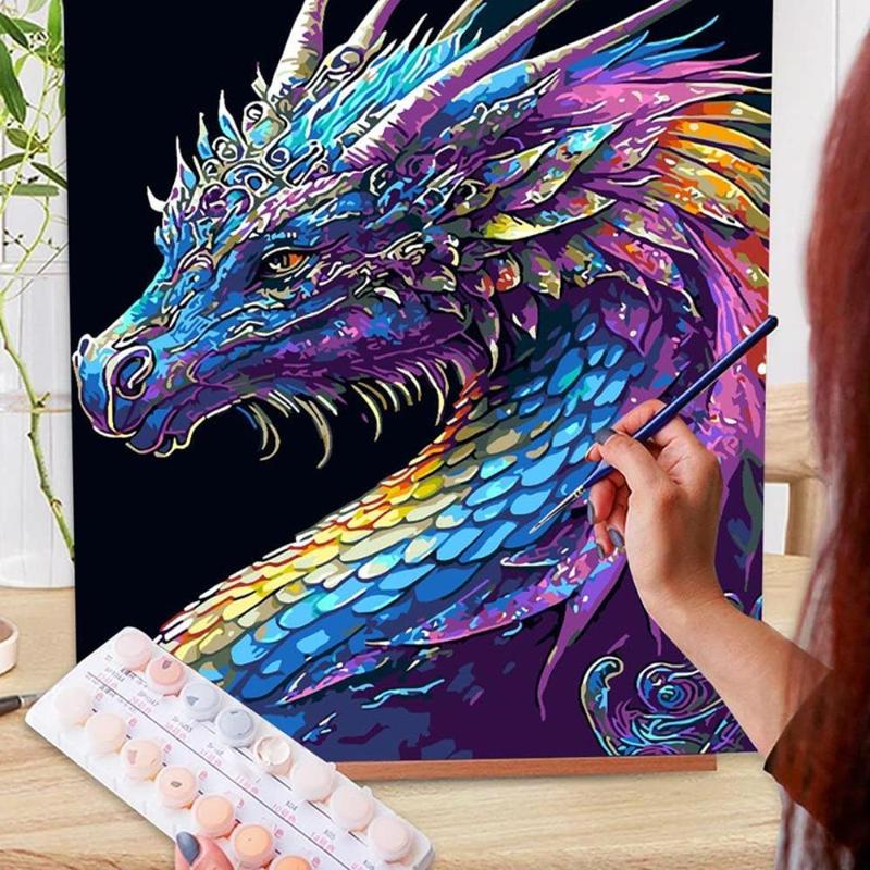 Dragon Pattern Number Painting Kit without Frame, 1 Set DIY Painting Kit with Brush & Paint, Wall Art Decor for Home Living Room Bedroom