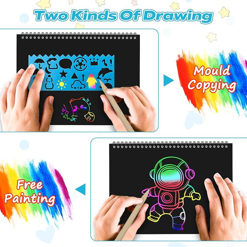 Scratch Paper Art Set for Kids: 2 Pack Scratch Off Art Notebook Crafts Christmas Gifts for Kids Ages 3-12 Girls Boys Birthday Thanksgiving Easter Valentine's Party Favor Games DIY Activity