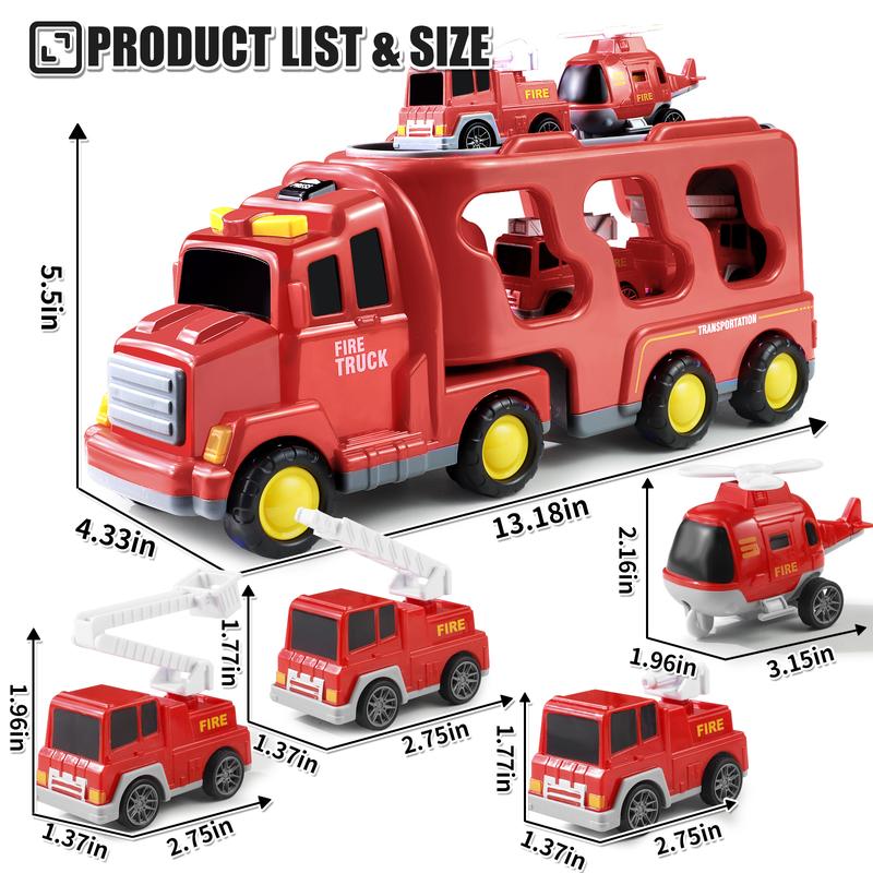 5-in-1 Container Truck Toy, includes four different types of mini cars inside, featuring realistic details and high-quality design