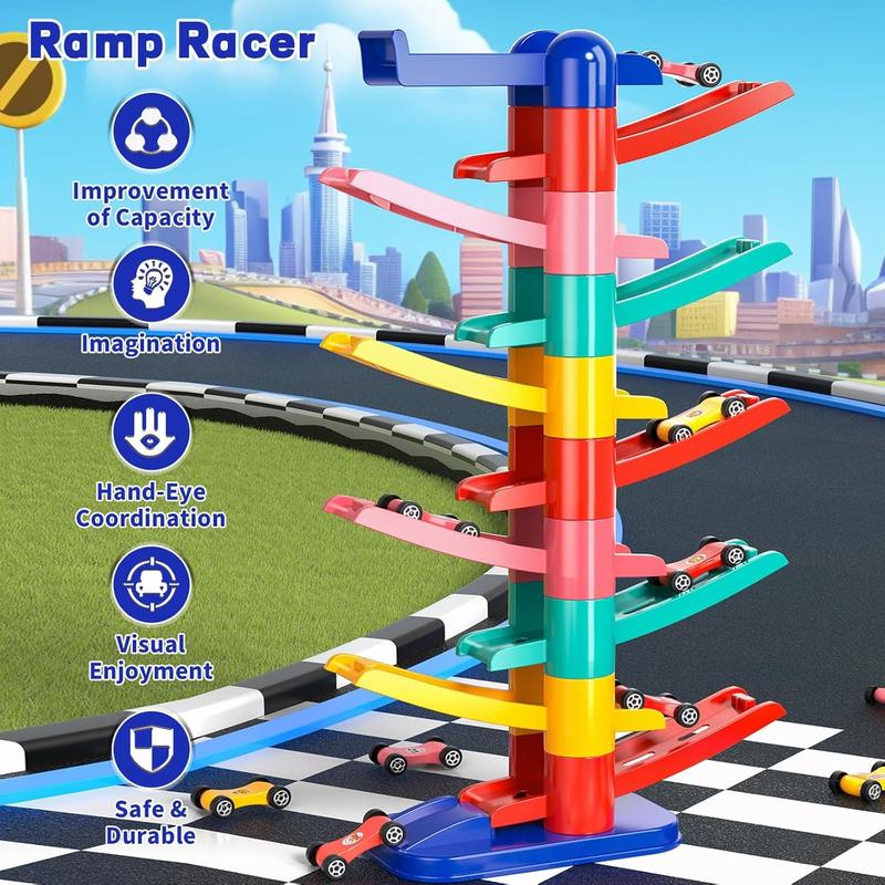 Car Ramp Toy , 23 Layer High Design, Ramp Racer Toy Vehicle Set with Mini Cars Race Tracks,