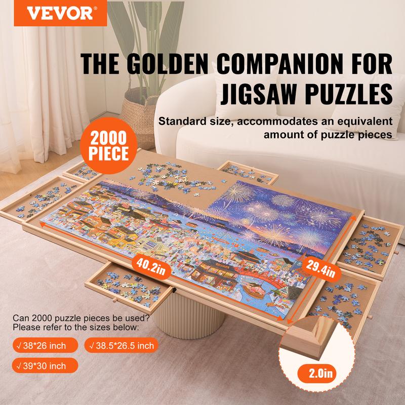 VEVOR 2000 Piece Puzzle Board with 6 Drawers and Cover, 40.2