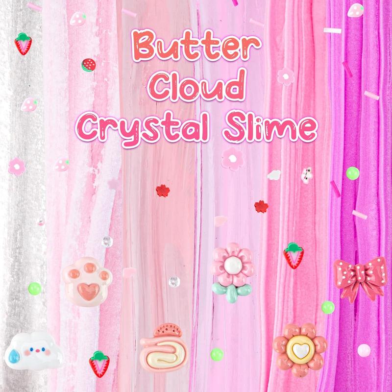 christmas gift 6 Packs Gradient Pink Slime Kit - Cloud Slime, Butter Slime & Clear Slime, Crunchy Slime for Kids with Various Slime Add-ins, Non Sticky Slime Party Favors for Girls and Boys, 360ml Kids Slime(Picnic)