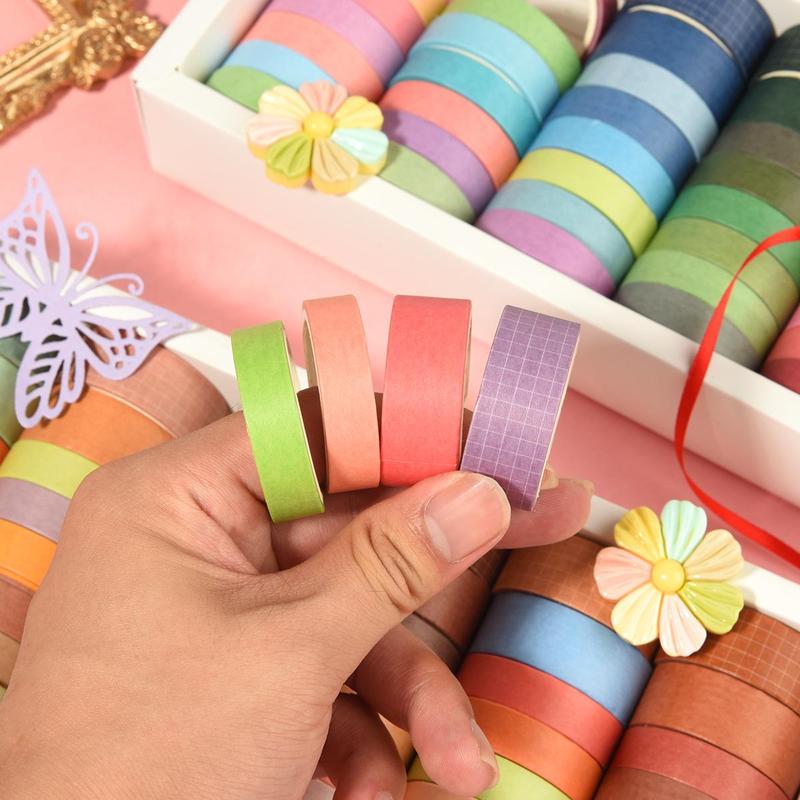 Washi Tape Set, 48 Rolls box Colorful Grid Plaid Washi Tape, Decorative Tape for DIY Scrapbook, Journal, Gift Wrapping, Planning, Crafts