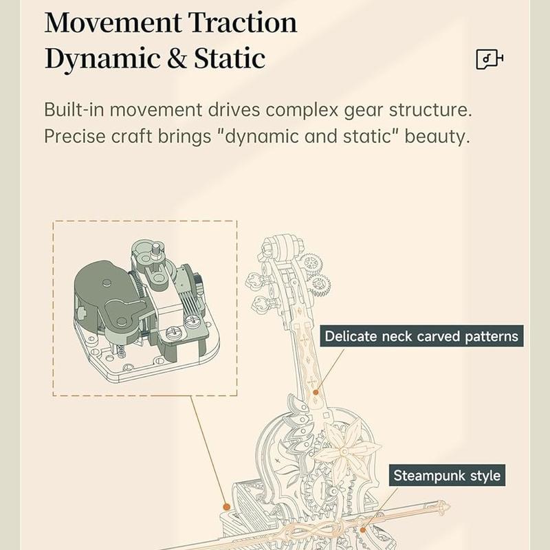 ROBOTIME AMK63 Magic Cello Adults 3D Puzzles -3D Wooden Puzzles for Adults - Wooden Music Box Puzzle to Build - Enjoy the Elegant and Beautiful Melody Unique Music Gift Hobby Kits Great Christmas Gifts Halloween Gifts Birthday Gifts